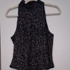 Papell Boutique Black and Silver Embellished Blouse